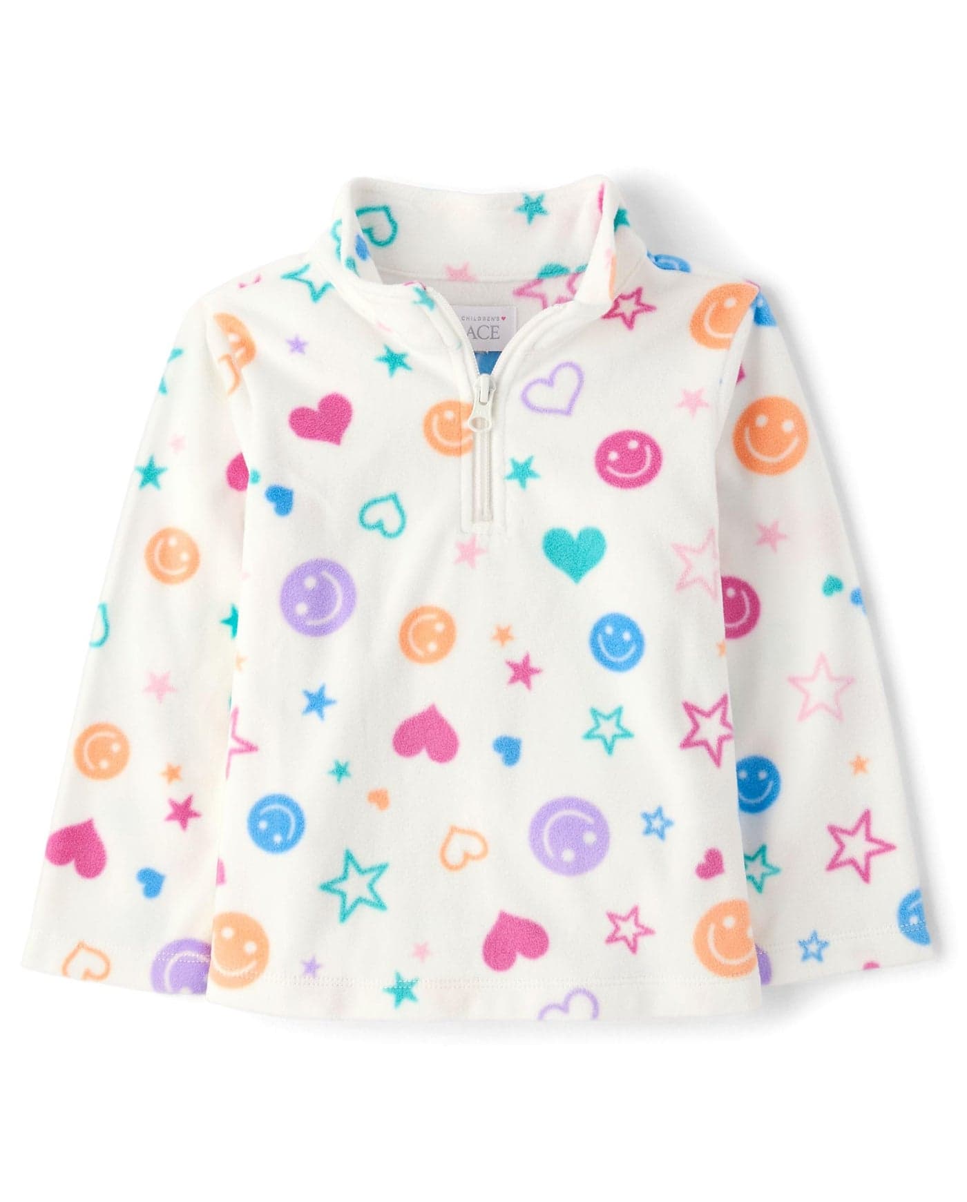 The Children's Place,Baby Girls,and Toddler Warm Fleece Pullover,White Doodle Icons Half Zip,2 Years