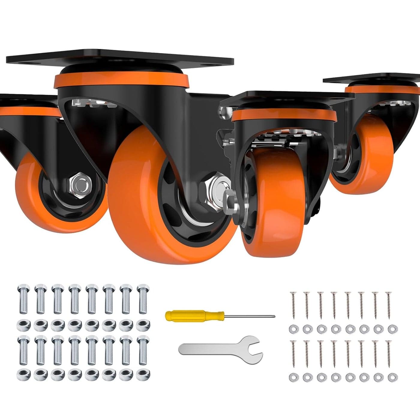 3 Inch Caster WheelsOrange Casters Set of 4 Heavy Duty Casters with Brake 2300 Lbs Locking Industrial Swivel Top Plate Casters Wheels for Furniture and Workbench CartTwo Hardware Kits Include