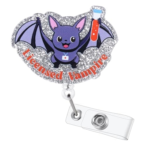 Funny Licensed Vampire Badge Reel, Cute Phlebotomy Nures Retractable ID Card Badge Holder, Name Tag Medical Work Badge Clip for RN LPN CNA MA ER Night Shift Nurse Nursing Student Doctor, Nurse Gifts