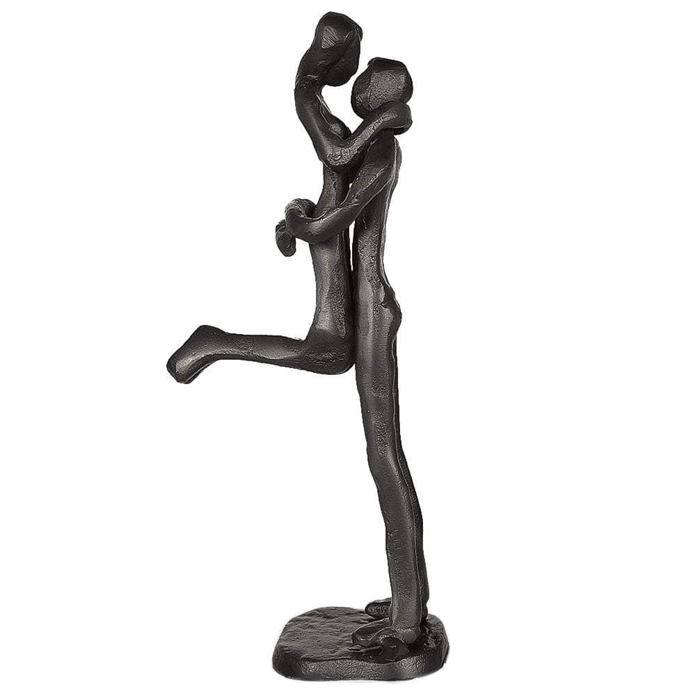 Aoneky Affectionate Couple Art Iron Sculpture Passionate Love Statue Romantic Metal Ornament Figurine Home Office Decoration Jump Hug Kiss