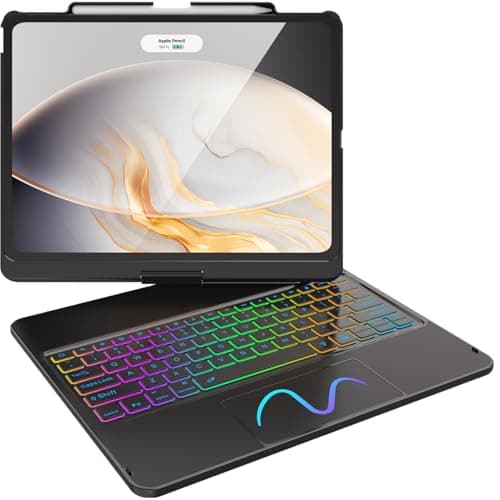 FUWANG Touch Keyboard Case for iPad Air 13 inch (M3 2025/M2 2024)and iPad Pro 12.9 6th 5th 4th 3rd Gen, 360° Swivel 7 Colors Backlit for iPad Air 13 inch Case Keyboard with Multi-Touch Trackpad, Black
