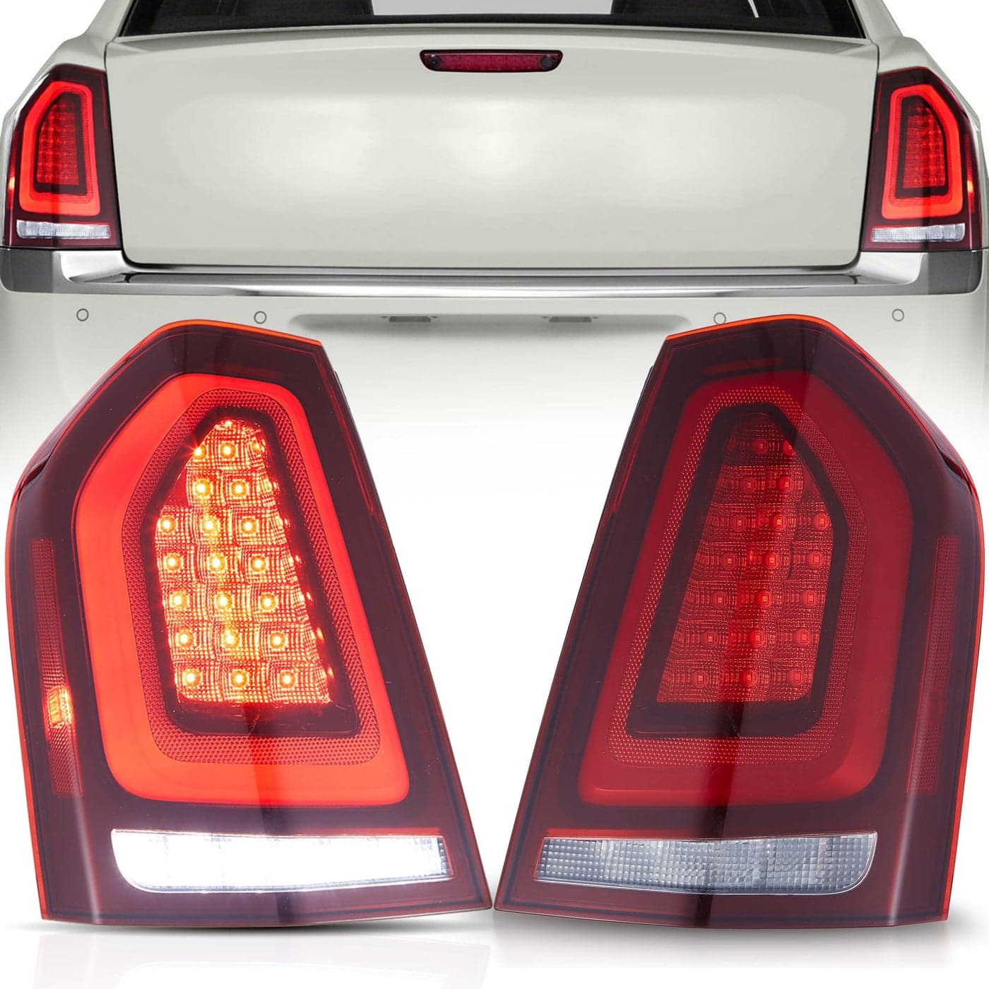 VLAND LED Tail Lights Assembly Fit for 20112014 Chrysler 300 Rear Lights with Dynamic Startup Animation DRL Red