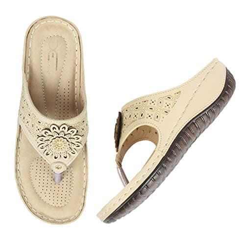 XE Looks Women's Cream Floral Orthopedic Walking Sandals | Soft Cushioned Insole With Durable Design | Perfect For Pain Relief Doctor Doctor Slippers For Girls & Women, 5 UK