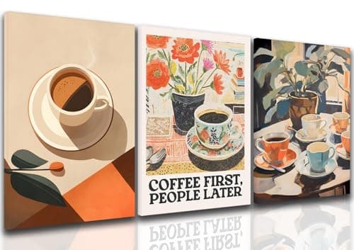 Vintage Coffee Kitchen Canvas Wall Art Set of 3 Fashion Aesthetic Flowers Espresso Poster Picture Simple Travel Drinks Wall Decor Painting Prints for Dining Room Cafe Bar 12x16 Inch Framed