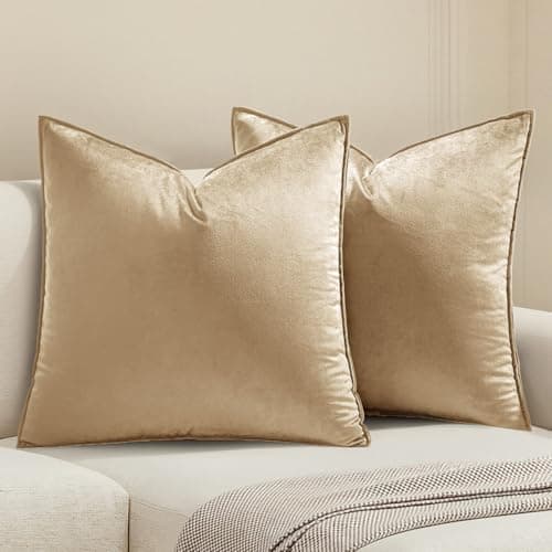 MIULEE Summer Beige Velvet Throw Pillow Covers 24x24 Soft Decorative Solid Square Euro Sham Cushion Cases Pack of 2 Modern Luxury Home Decor for Couch, Sofa, Bedroom