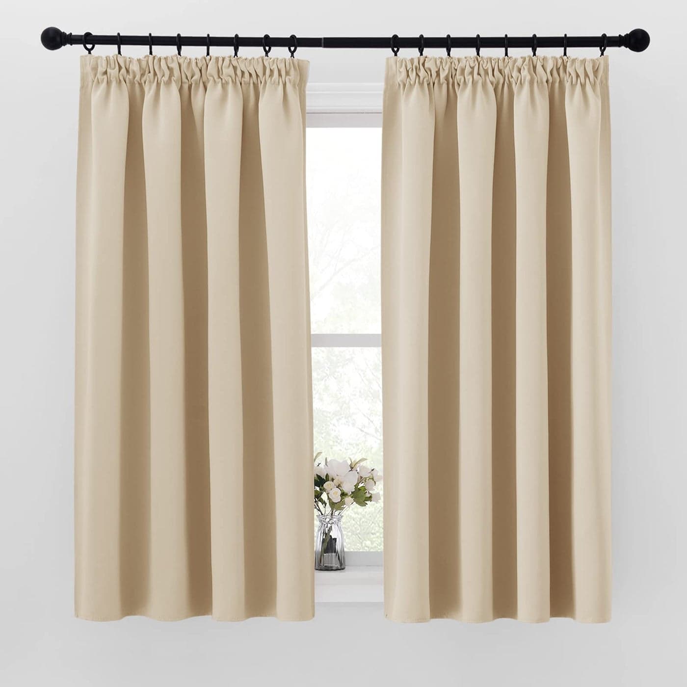 PONY DANCE Thermal Blackout Curtains for Living Room Noise Reduction Soft Pencil Pleat Privacy Protected Window Panels for Boys Girls Bedroom Biscotti Beige W55 X L57 2 Panels