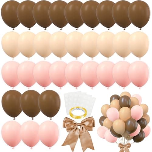 BANBALLON 82 PCS Party Balloons Kit Latex 10 inch Brown Pink Khaki Cream Balloons for Girl Party Wedding Gender Reveal Decorations Baby Shower Bear Party Supplies Style 8