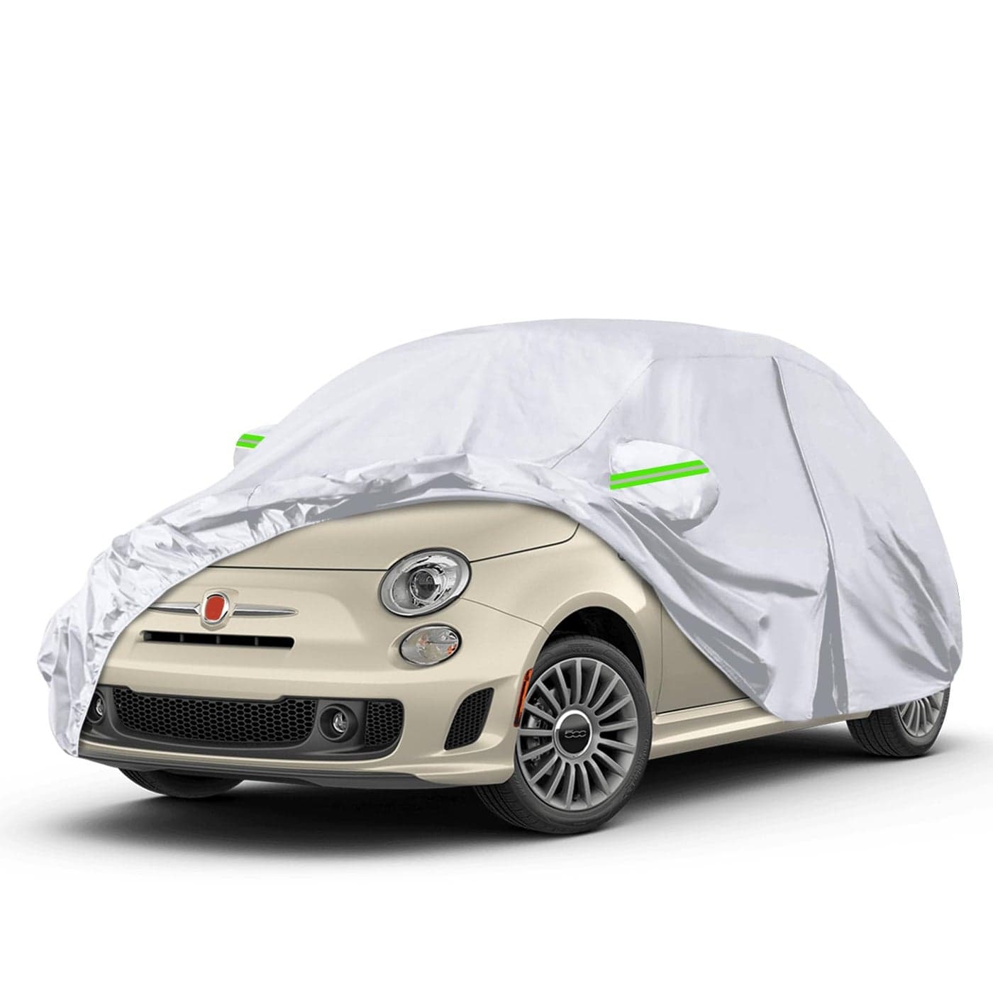 Waterproof Car Covers Replace for 20072024 Fiat 500500C 6 Layers Silver All Weather Car Cover with Zipper Door Windproof Bands for Snow Rain Dust Protection