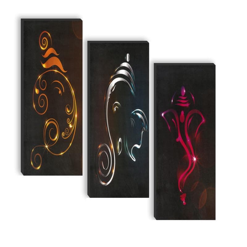 SAF paintings set of 3 Ganesh Ji UV textured self adeshive wall painting for home decoration SANF-SJ52