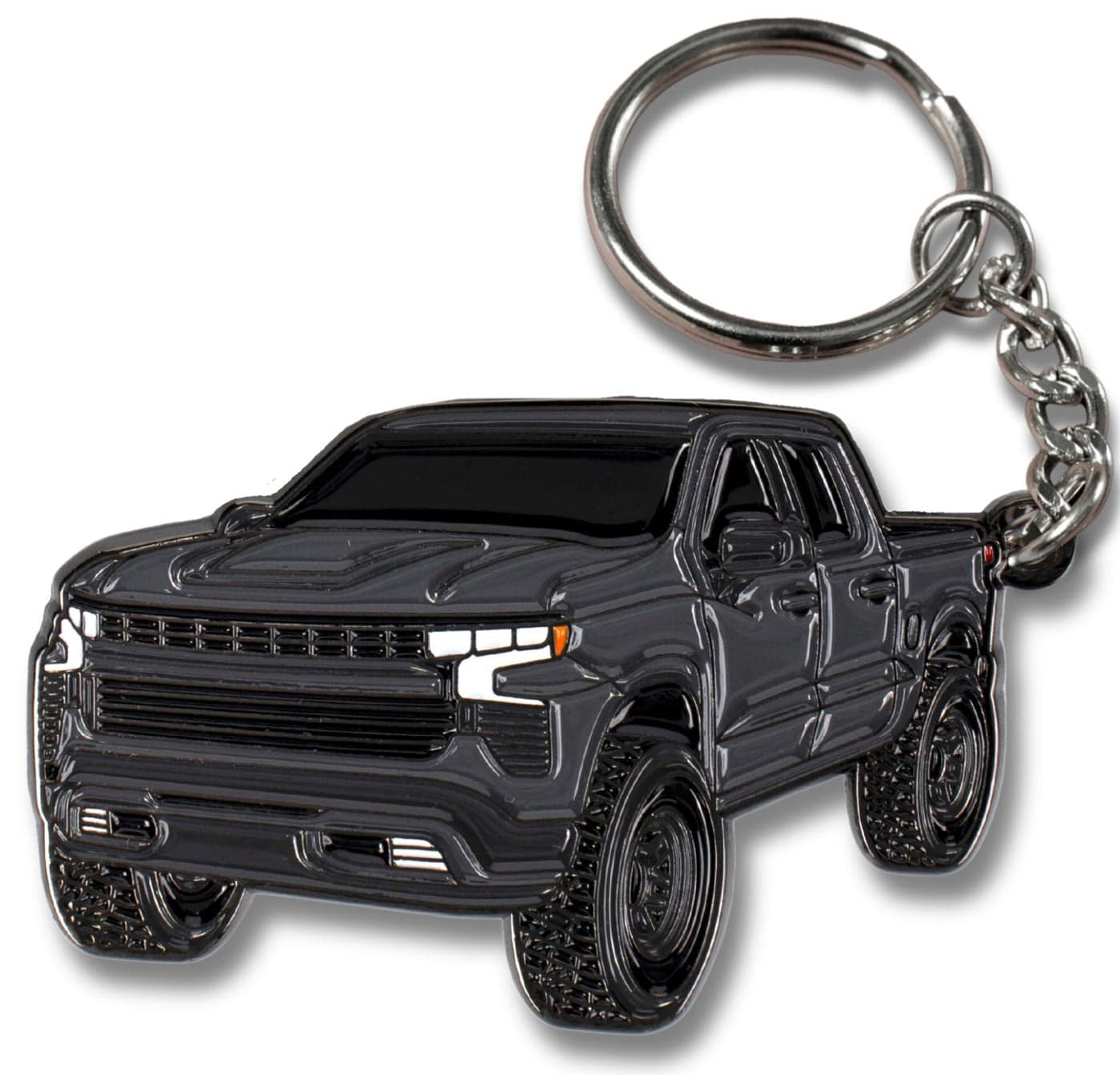 FOUR WHEEL BEAST Chevy Keychain Compatible with Chevy Silverado 1500 Accessories Toy Truck Gifts Men Key Fob Dark Gray