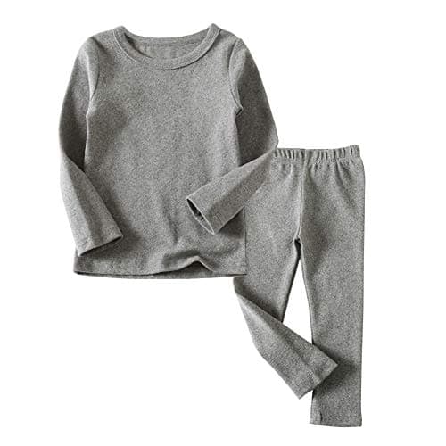 JWWN Toddler Boys Girls Thermal Underwear Long Sleeve T-shirt Leggings 2Pcs Kids Winter Base Layer Set, (Gray,24Months)