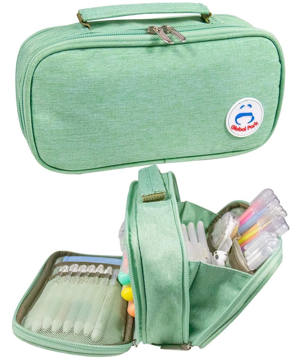 Pencil Case Pen Bag Holder Pouch Large Handle Big Capacity Desk Organizer Storage Marker Box Stationary Makeup Cosmetic Double Zippers for School Office Students Teen