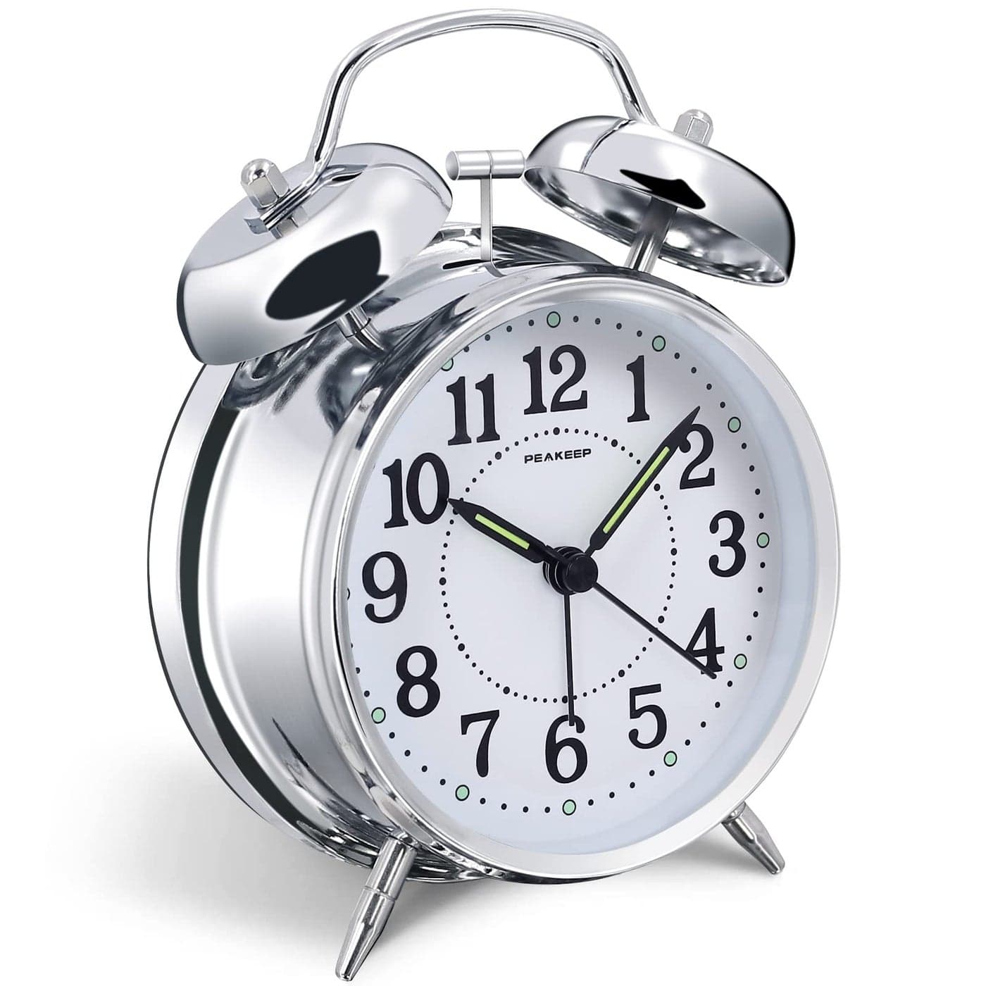 Peakeep 4 inches Twin Bell Loud Alarm Clock for Heavy Sleepers Chrome Finish