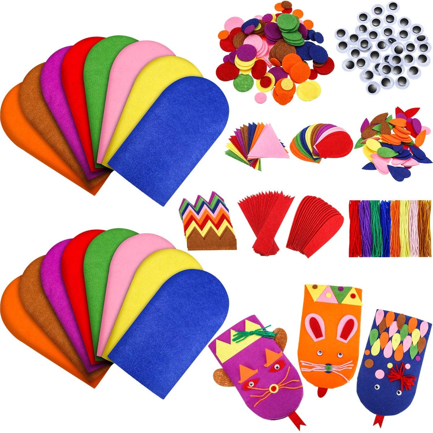 Gejoy 16 Pcs Sock Puppet Kit Kids Adult Hand Puppet Making Kit Hand Puppet Craft Toys Kit DIY Personal Puppets Pompoms Storytelling Role Play Party Supplies