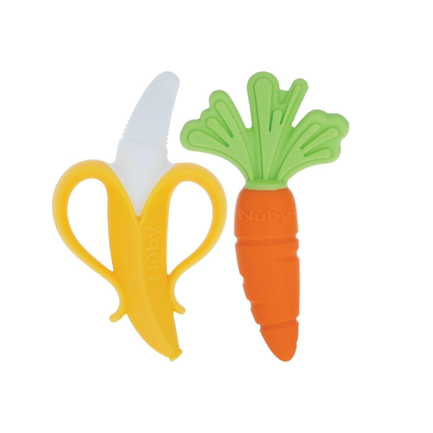 Nuby NanaNubs Banana Massaging Toothbrush and Carrot Teether 2 Pack Baby Teething Toys for 3 Months
