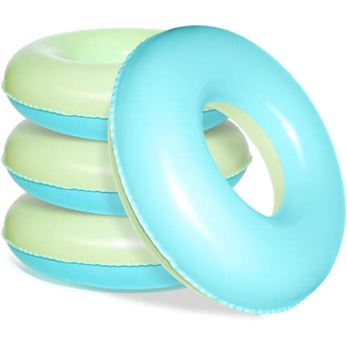 ShinyRelief 4 Pcs Inflatable Pool Floats for Kids Adults Pastel Inner Tubes Macaron Pool Rings Floaties for Birthday Beach Swimming Shower Bachelorette Party DecorationsBlueYellow28inch