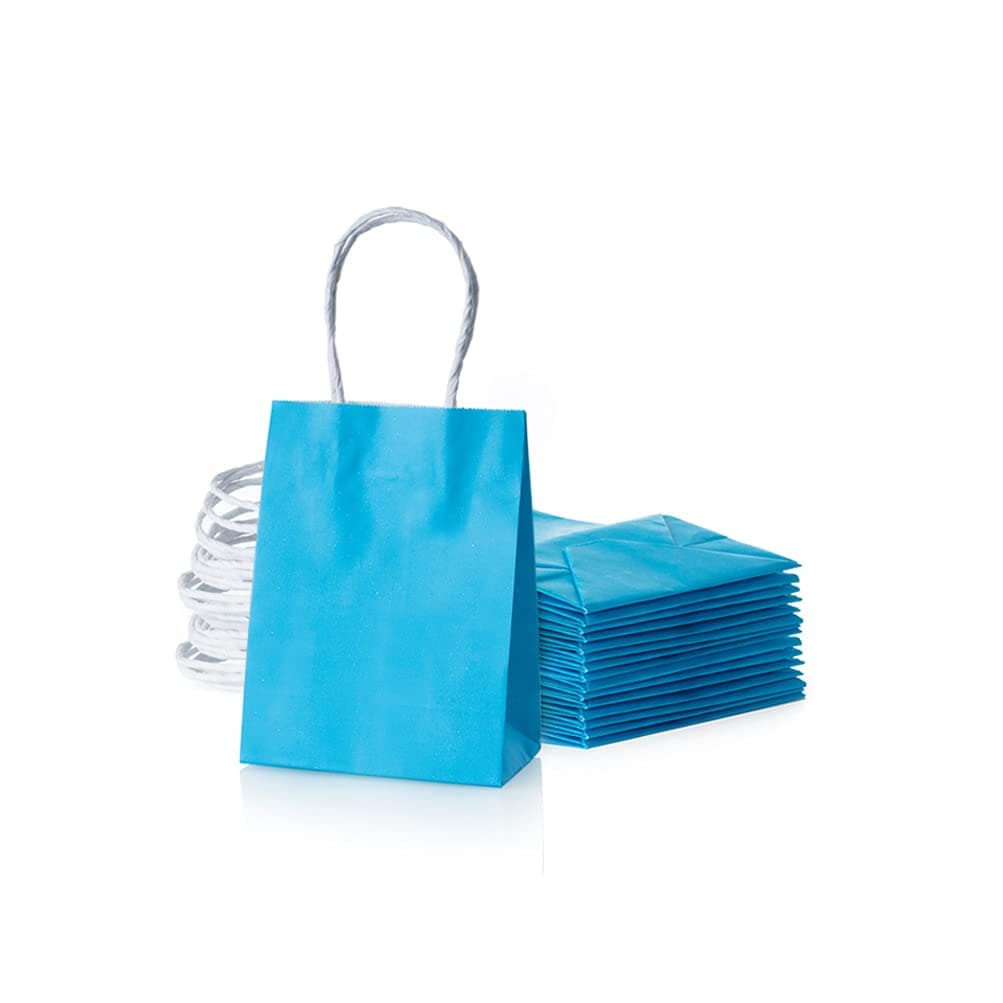 AWELL Small Blue Paper Bags with Handle Party Favours for Wedding Birthday Baby Shower Gender Reveal Recycled Pack of 24 6x45x25 inch