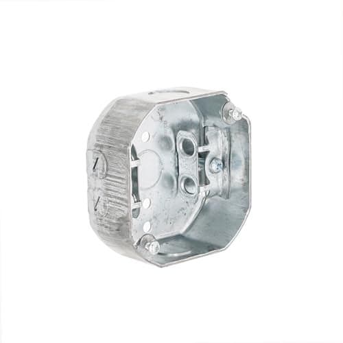 RACO 153 1-1/2-Inch Deep Octagon Electrical Box with (2) 1/2-Inch Side Knockouts and (4) MC/BX/Flex Cable Clamps, 4-Inch