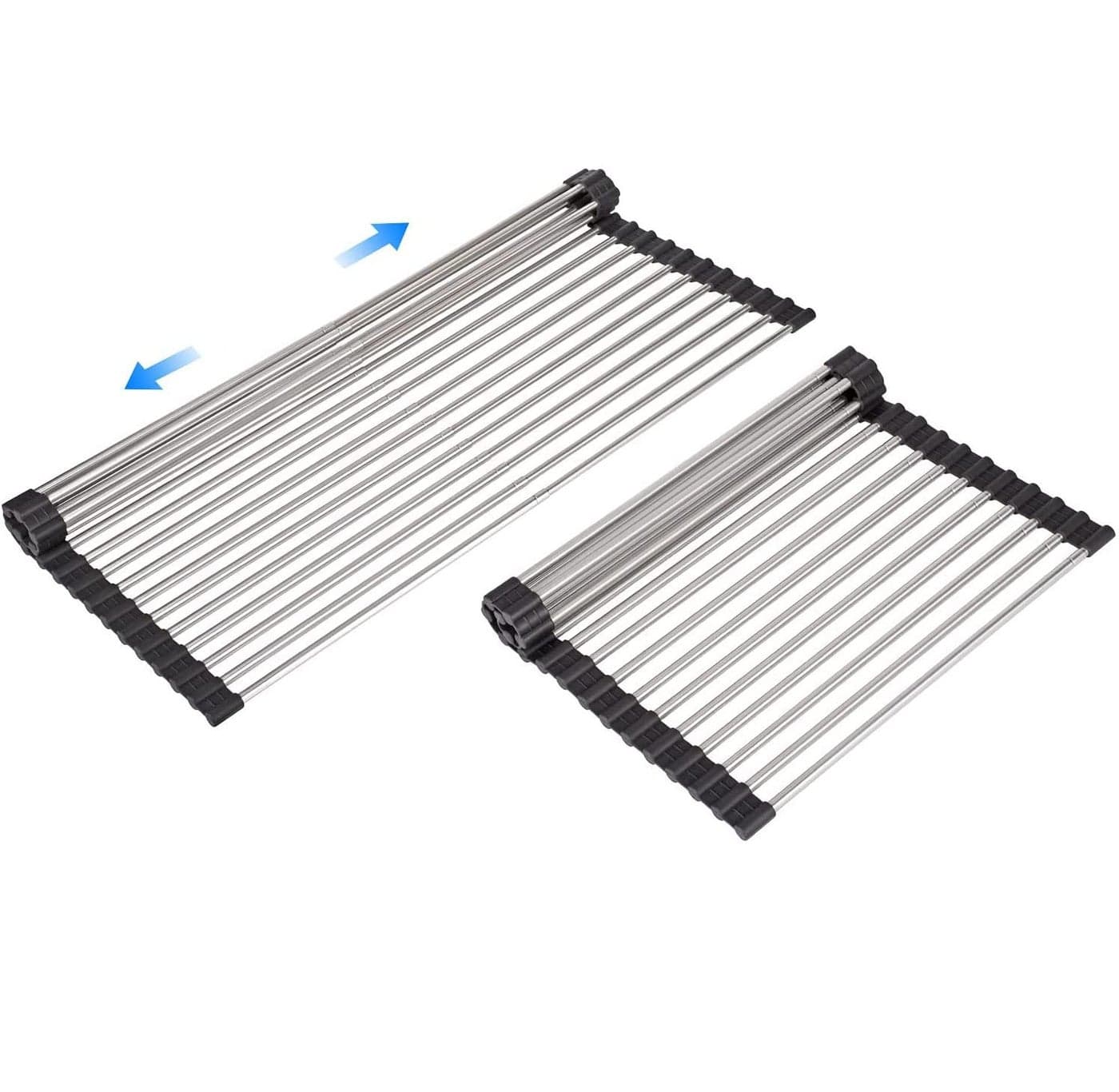 ARAINY Large Telescopic Drain Rack Roll Up Rack HeatResistant Dish Drainer Kitchen Sink Rack Over The Sink Dish Drying Rack Stainless Steel Dish Rack 18 Tube