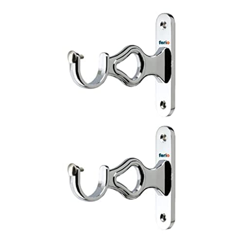 Ferio Zinc Chrome Finish Curtain Holder and Brackets for Door and Window Parda Holder 1 Inch Rod Size Silver (Pack of 2)
