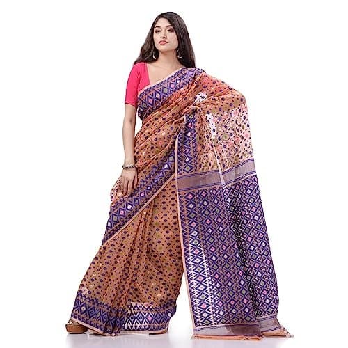 dB DESH BIDESH Women`s Handloom Pure Cotton Jamdani silk saree Soft Dhakai Sari Saree for wedding,Function Tissue kanjivaram Saree Party,Wear Fancy Jamdani New,collection saree for Women Latest sarees