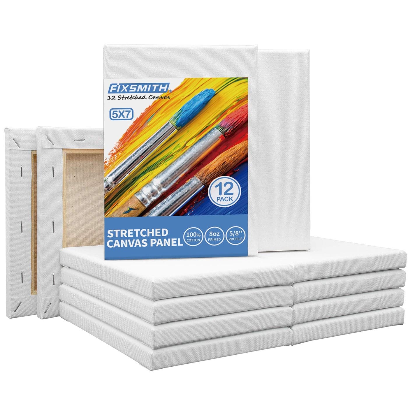 FIXSMITH Stretched White Blank Canvas 5x7 InchBulk Pack of 12Primed100 Cotton58 Inch Profile of Super Value Pack for AcrylicsOils Other Painting Media