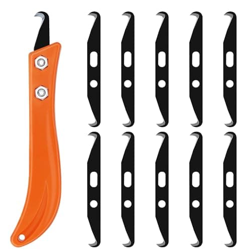 Syocsek 10pcs Club Hook Blade Knife with Handle, 3.4 Inch Double-end Golf Grip Removal Tool Kit with Plastic Box, DIY Hook Blades for Regripping Golf Club Mountain Bike Grip Baling Twine Black Orange