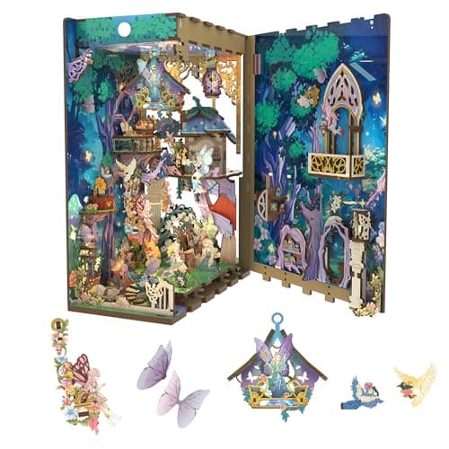Tonecheer x British Library DIY Book Nook Kit,Shakespeare 3D Wooden Puzzle for Adults,Miniature House Booknook Bookshelf Insert Decor with LED Lights Unique Gifts (A Midsummer Night's Dream)