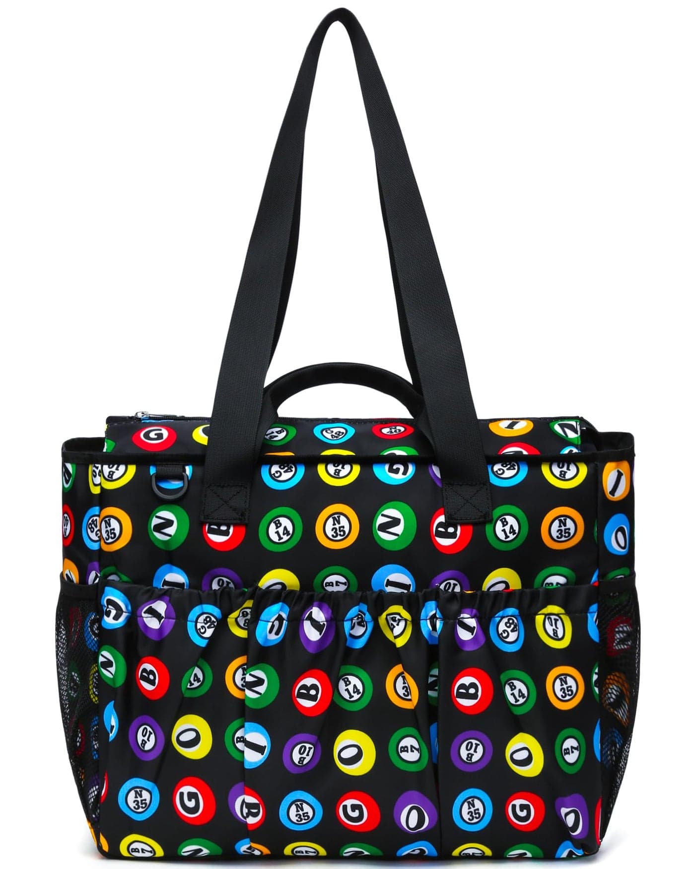 Bingo Tote Bag for Bingo Game Set Stuff Supplies Bingo Bags with Pockets for Bingo Daubers Dabbers Dobbers Large Bingo Bag for Bingo Accessories Bingo Night Prizes for Adults Seniors Juego de Bingo