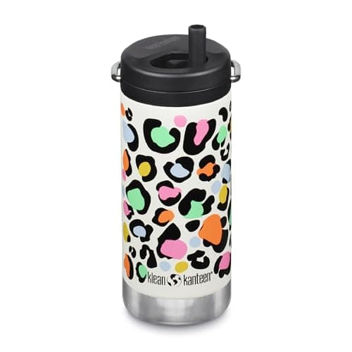 Klean Kanteen TKWide Insulated Coffee Tumbler with Café Cap - Stainless Steel Coffee Tumbler - Leopard Print