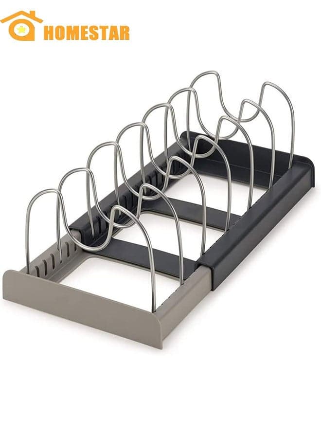 Pan Pot Lid Rack Organizer, Kitchen 7 Tiers Adjustable Stainless Steel Compartments Holder for Kitchen, Cabinet and Counter Hanging, Grey