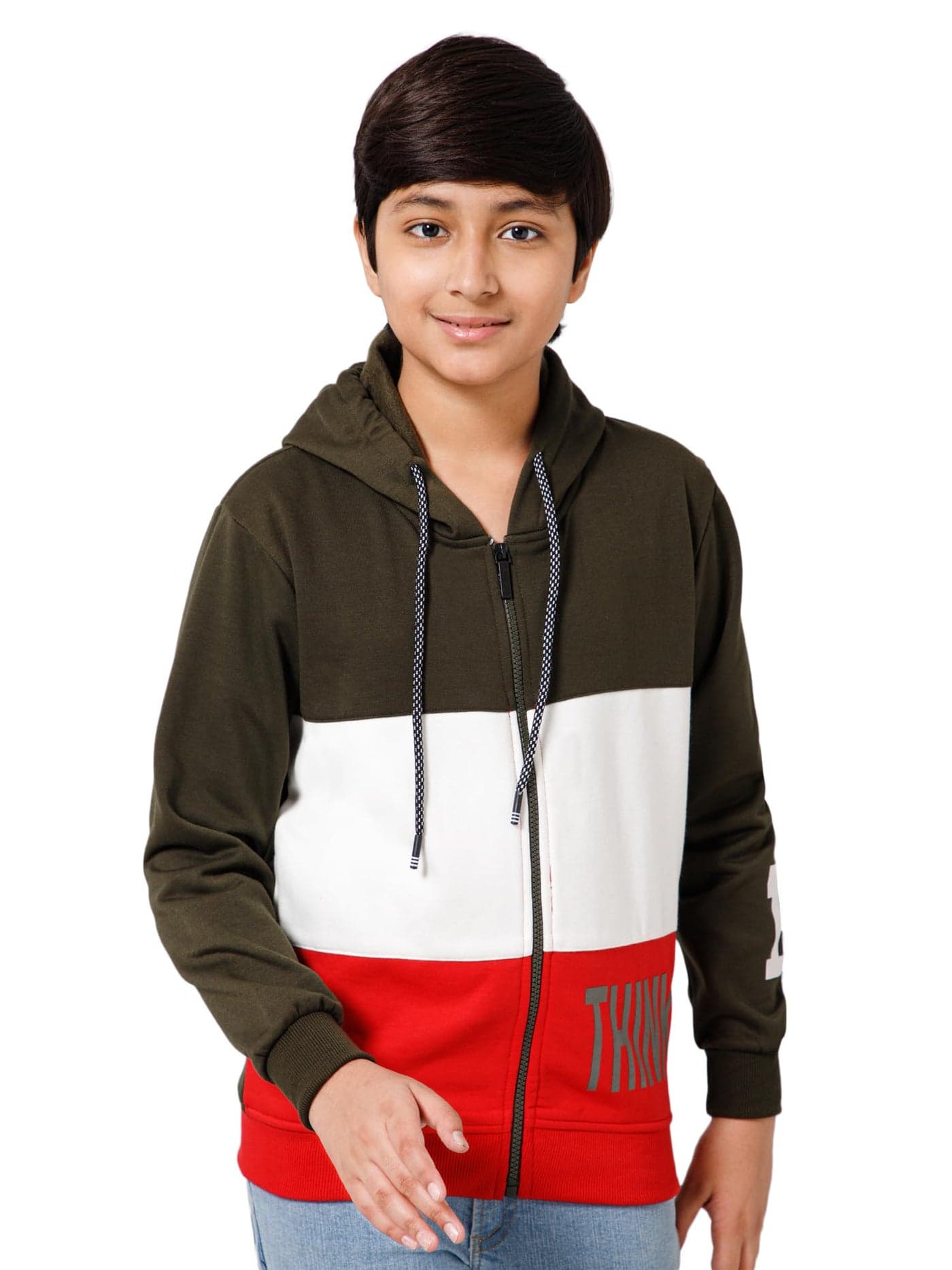 Alan Jones Clothing Boy's Colorblock Cotton Hooded Regular Sweatshirt (Green, Orange_10 Years-11 Years)