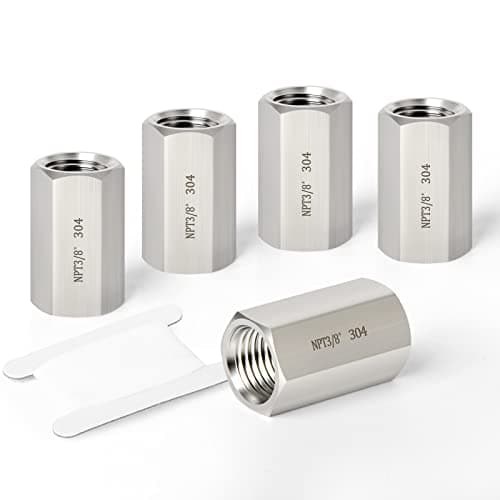 TAISHER 5PCS Forging of 304 Stainless Steel Full Hex Coupling, 3/8-Inch Female Pipe x 3/8-Inch Female Pipe Fitting