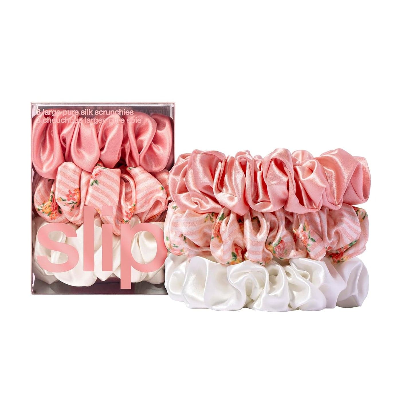 Slip Silk Scrunchies Petal 100 22 Momme Mulberry Silk Large HairFriendly Elastic Set for Women 3 Luxurious Scrunchies