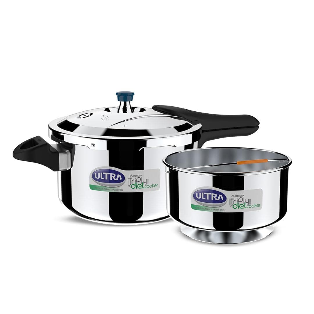 Ultra Triply Diet Cooker 55 LSS 304 Food GradeSCTSAnti BulgingFroth collectorExcess Starch RemoverCalory ReductionSolid backelite handles3 layered body Induction ISI5 Y warranty