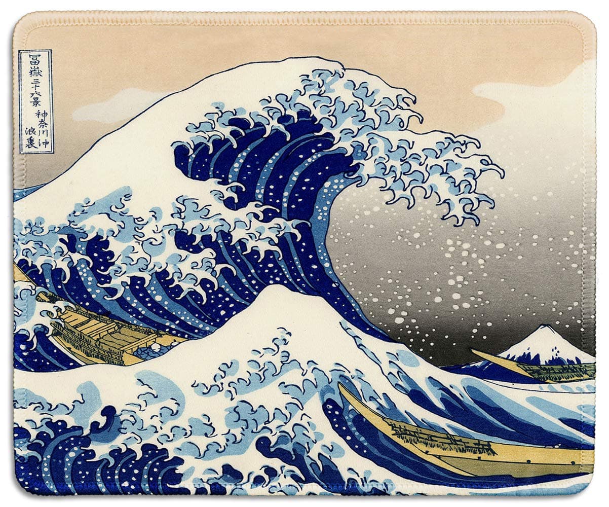dealzEpic - Art Mouse Pad - Natural Rubber Mousepad Printed with Japan Art The Great Wave by Hokusai - Stitched Border - 9.5x7.9 inches