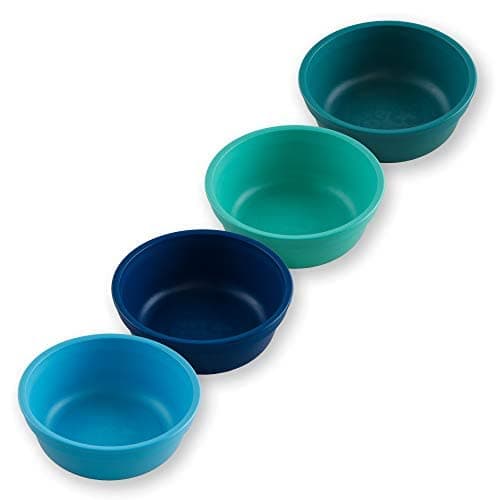 Re-Play 12 oz. Toddler Bowls Set of 4 - Kids Deep-Walled, Durable & Reusable Snack and Meal Bowls, Dishwasher & Microwave Safe, BPA-Free, Made in USA from Recycled Plastic, True Blue
