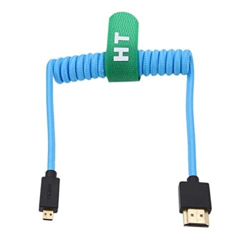 HangTon Micro HDMI to HDMI 4K 8K 60p Cable for Sony A6500 A7III A7C ZVE10 Canon R5 R7 GH4 XT4 Z50 ATOMOS Ninja V Feelworld Camera Monitor Type A D HDMI 21 Blue Braided Coiled 30cm