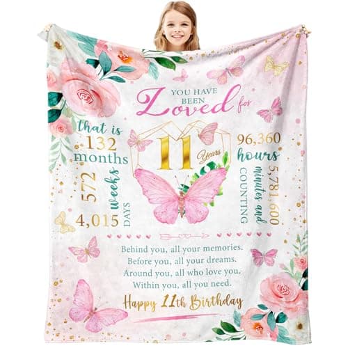 ZWERIVP 11 Year Old Girl Gifts, Best Birthday Present for 11 Year Old Girl, Presents Stuff for Eleven Bday Ideas, Eleven Birthday Decorations Throw Blanket 60"X50"