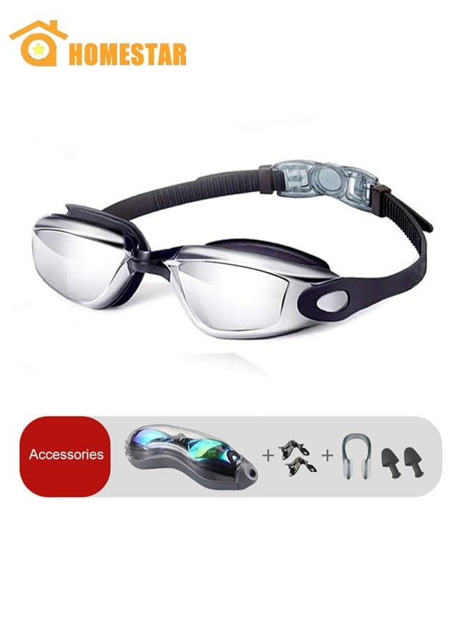 Swim Goggles With Goggle Case, Nose Clips and Earplugs, Anti Fog, UV Resistant, Wide Clear Vision, No Leaking, Adjustable Strap, Waterproof Silicone Material, For Men, Women, Kids