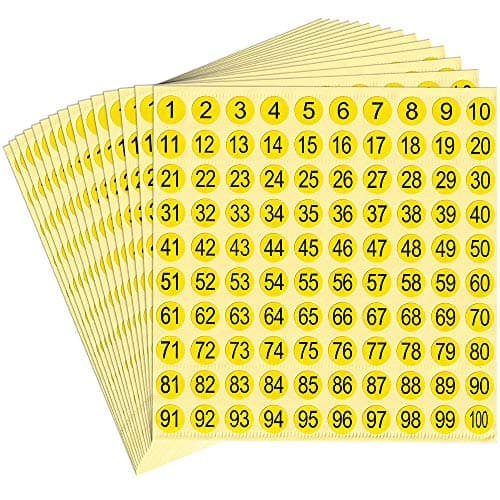 dealzEpic - Black Numbers on Yellow Stickers - 1 to 100 Round Self Adhesive Stickers | Inventory/Storage Organizing Stickers - Set of 15 Sheets