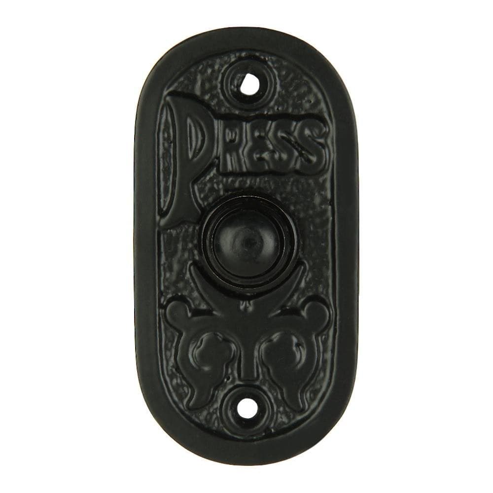 A29 Black Powder Coat Vintage Doorbell Button 3 14 x 1 58 Antique Style Cast Iron Construction with Recess Mount Wired for TwoWire Chimes Rust Resistant Weatherproof DIY Mounting