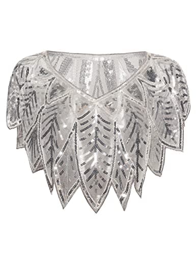 BABEYOND 1920s Shawl Wraps Sequin Beaded Evening Cape Bridal Shawl (Gray Silver)