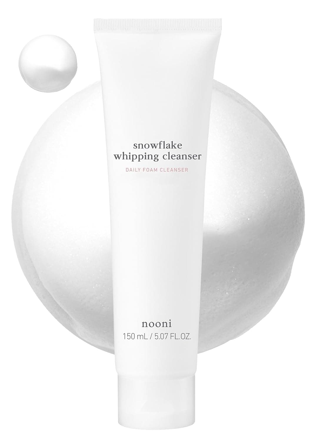 NOONI Face Cleansing - Snowflake Whipping Cleanser | Korean Glass Skin Care, Kbeauty, Facial Wash, Remove Impurities, Purigying, Vegan Whipped Cream, Moisturizing, Sensitive Skin, 5.07 FL Oz