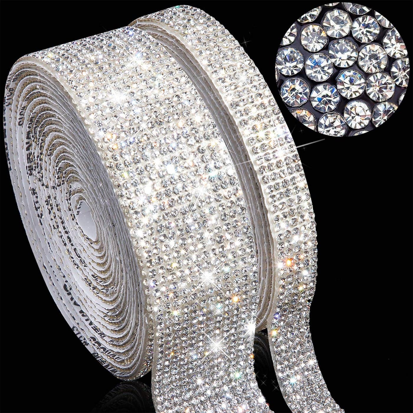 2 Rolls 6 Yards Bling Crystal Self Adhesive Rhinestone Sheets DIY Decoration Diamond Sticker Diamond Ribbon with 2 mm Rhinestones for Car Home DIY Crafts Decors 1 cm 25 cm Wide Clear