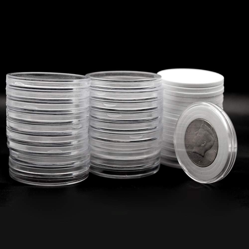 20pcs Clear Plastic Coin Capsules, Coin Collection Case of 5 Size with Adjustable Gasket for Coin Collection American Silver Eagle Liberty Coin &JFK Half Dollar & Bitcoin (19/21/25/30/40mm)-20pcs