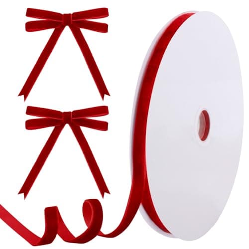 Tsorode 25 Yards Red Velvet Ribbon for Christmas Tree38 Inch Velvet Christmas Ribbon for Gift Wrapping Crafts Bow Wreath Holiday Decorations Red