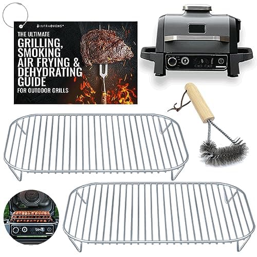 Stainless Steel Rack Set for Ninja Woodfire Outdoor Grill and Smoker with Waterproof Cooking Guide Accessory OG701 OG751 7in1 Wood Fire Electric Air Fryer Accessories Dishwasher Safe by INFRAOVENS