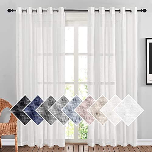 NICETOWN White Sheer Linen Curtains 84 Long Grommet Top Privacy with Enough Light Through Semi Sheer Window Treatments Vertical Drapes for Living RoomBedroom 2 Pieces 140 Wide