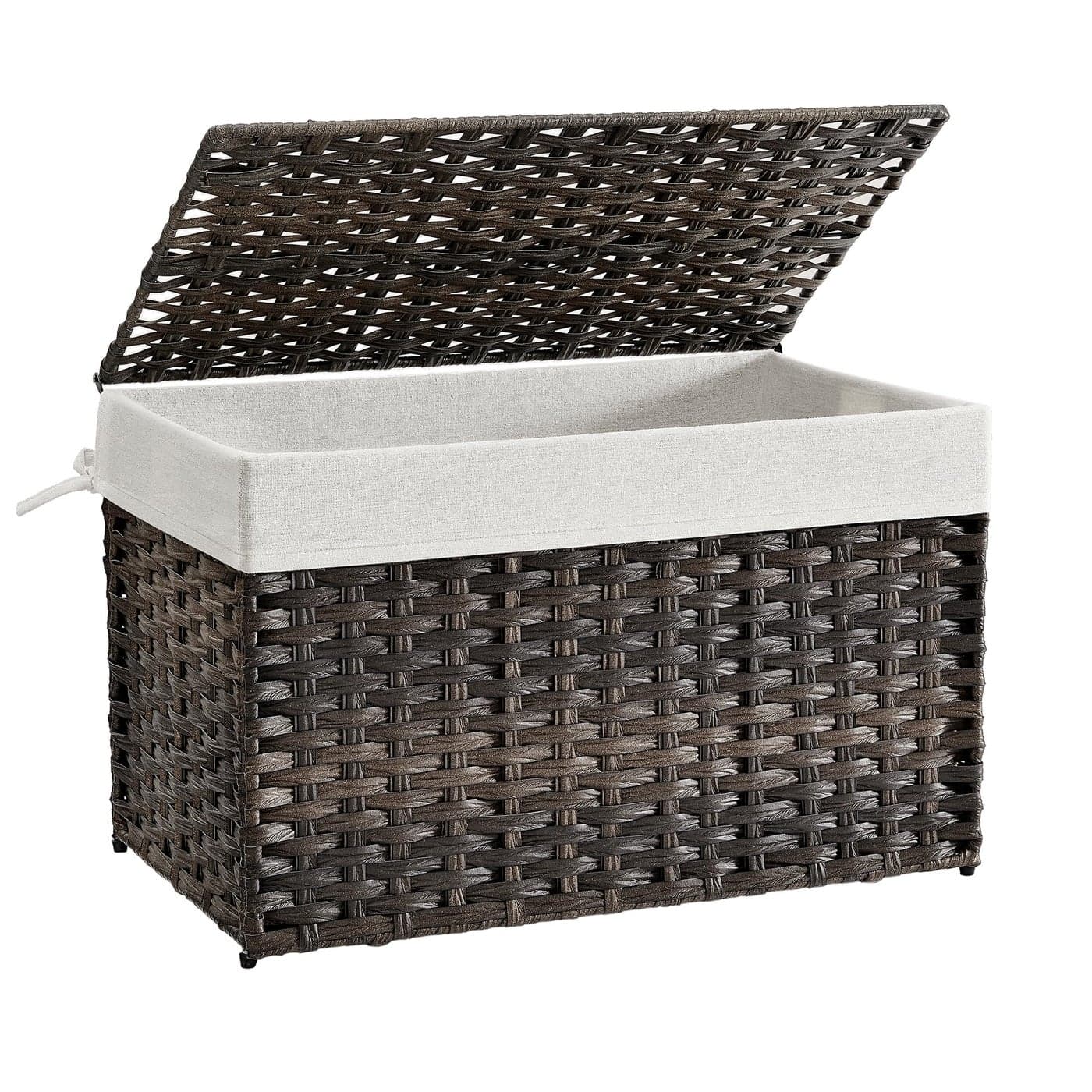 SONGMICS Storage Basket with Lid 277 Gallon 105L Storage Bin Woven Blanket Storage Basket with Handles Foldable Removable Liner Metal Frame for Bedroom Laundry Room Brown URST066K01